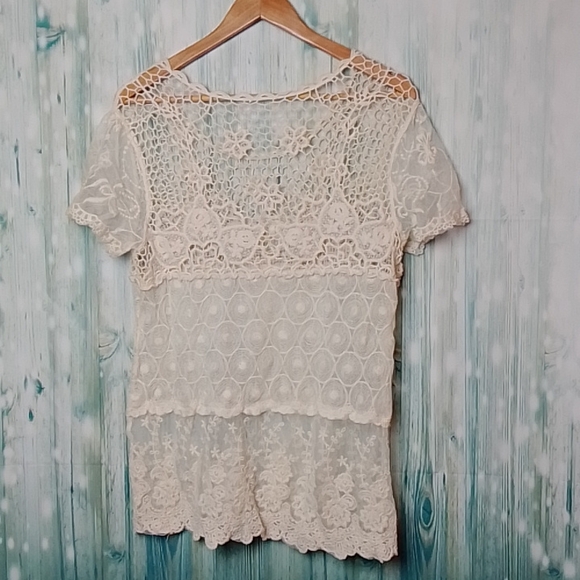 Crochet pull over short sleeve cream medium - Picture 2 of 4